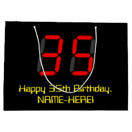 35e Birthday: Red Digital Clock Stil "35" + Namn