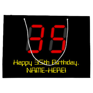 35e Birthday: Red Digital Clock Stil "35" + Namn