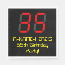 35e Birthday: Red Digital Clock Stil "35" + Namn Pappersservett