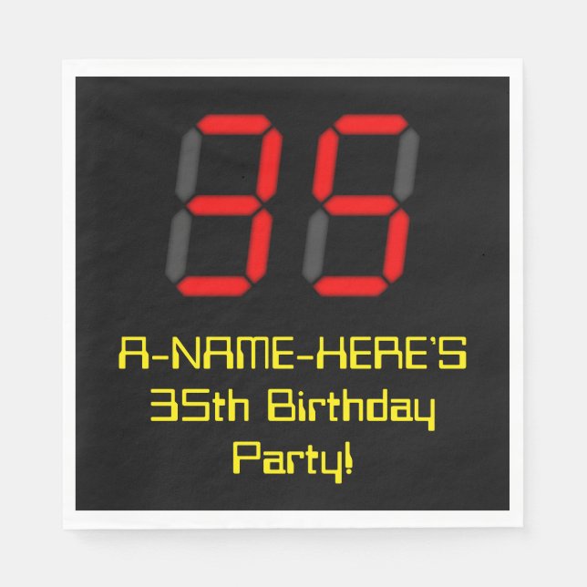 35e Birthday: Red Digital Clock Stil "35" + Namn Pappersservett (Framsidan)