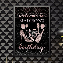 35e Birthday Ro Guld & Black Glitter Anpassningsba