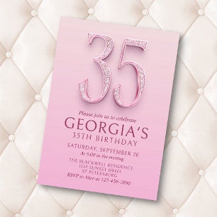 35e Birthday Rosa Diamonds Inbjudningar