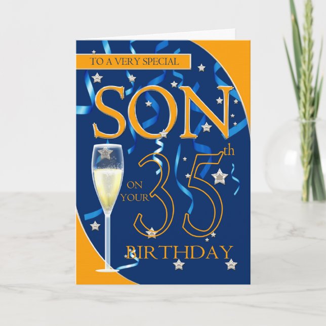 35e Birthday Son - Champagne Glass Kort (Framsida)
