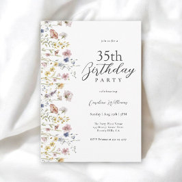 35e Birthday Watercolor Wildblommor Blommigt Inbjudningar