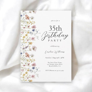 35e Birthday Watercolor Wildblommor Blommigt Inbjudningar