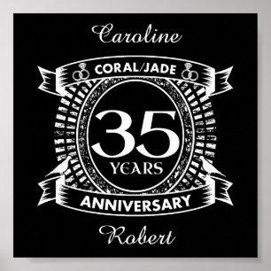 35e bröllop-årsdagen Coral Jade vapensköld Poster