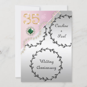 35e Bröllop-årsdagen Embossed Silver Ro Guld Inbjudningar