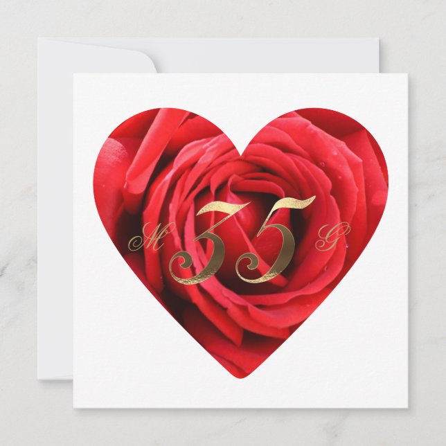 35e Bröllop-årsdagen Röd ros Heart Elegant Inbjudningar (Framsida)