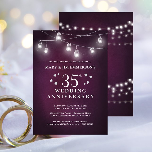 35e Bröllop-årsdagen String Ljus Inbjudningar (35th Wedding Anniversary String Lights Invitation)