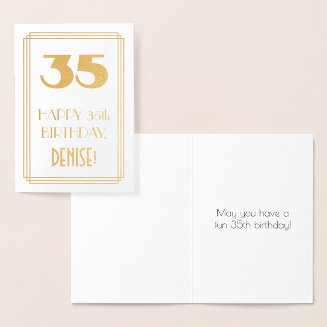 35e födelsedag: Art Deco Inspired Titta "35" & Nam Folierat Kort (Display)