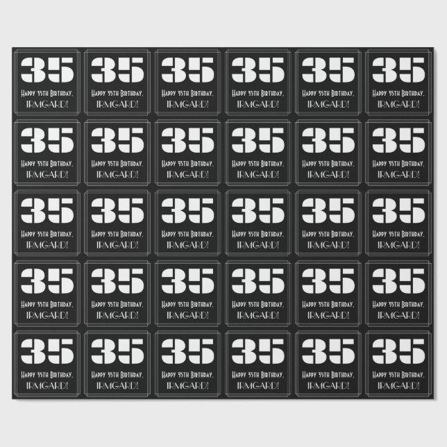 35e födelsedag: Art Deco Inspired Titta "35" & Nam Presentpapper (Platt)