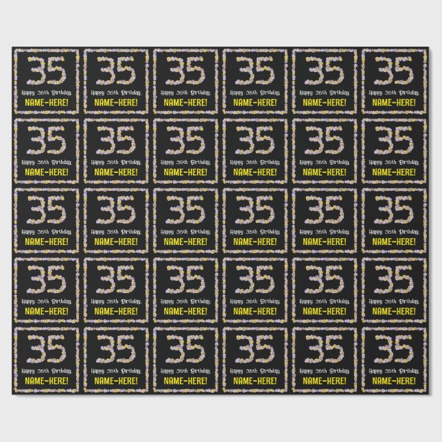 35e födelsedag: Blommigt Flowers Number, eget namn Presentpapper (Platt)