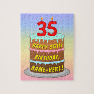 35e Födelsedag: Roligt Cake and Candles + Anpassat Pussel
