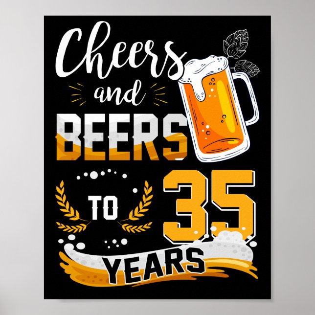 35e Födelsedagsfest Cheers och Öl till 35 år Poster (Framsidan)