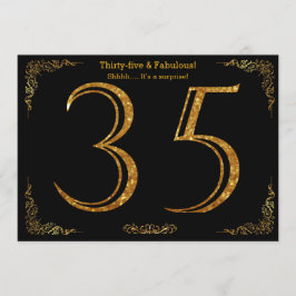 35e Födelsedagsfest,Gatsby styl,svart guld glitter Inbjudningar