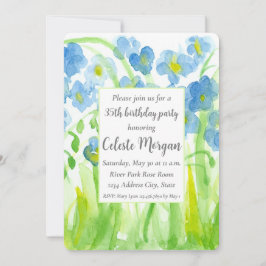 35e Födelsedagsfest inbjudan Blue Wildblommor