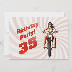 35e födelsedagsfest med en tjej på motorcykel inbjudningar