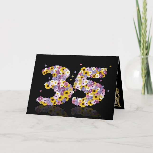 35e födelsedagskort med brev i blommorna kort (Framsida)