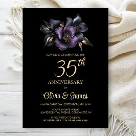 35e för Black Lila Grått Blommigt- Inbjudningar