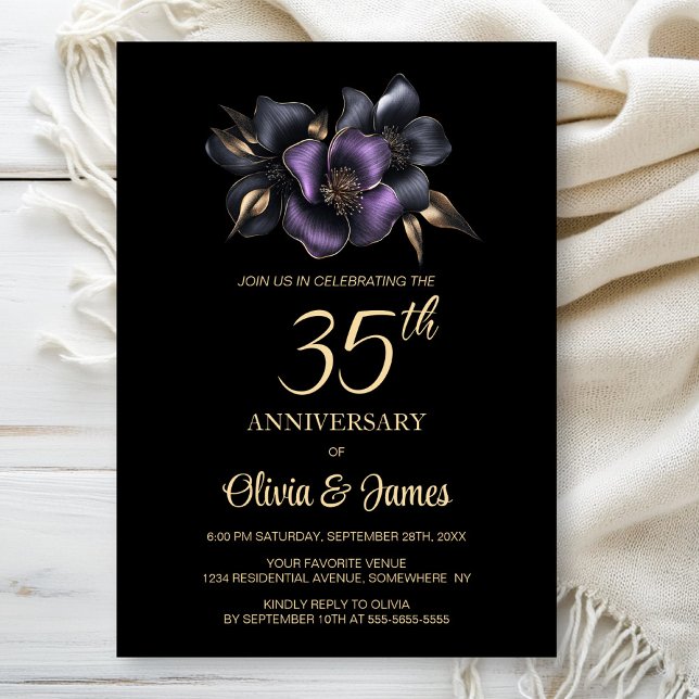 35e för Black Lila Grått Blommigt- Inbjudningar (Skapare uppladdad)