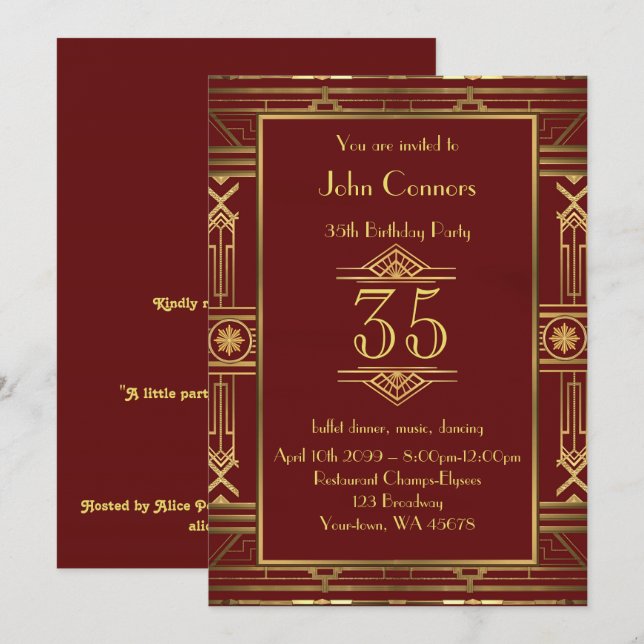 35e,Inbjudan till födelsedag Man, Gatsby stil,alla Inbjudningar (Fram/baksida)