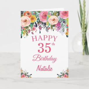 35e Rosa för Blommigt av vattenfärgsblommor på föd Kort