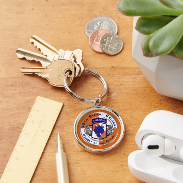 35e Signal Brigade-nyckelkedja Rund Silverfärgad Nyckelring (Skrivbord)