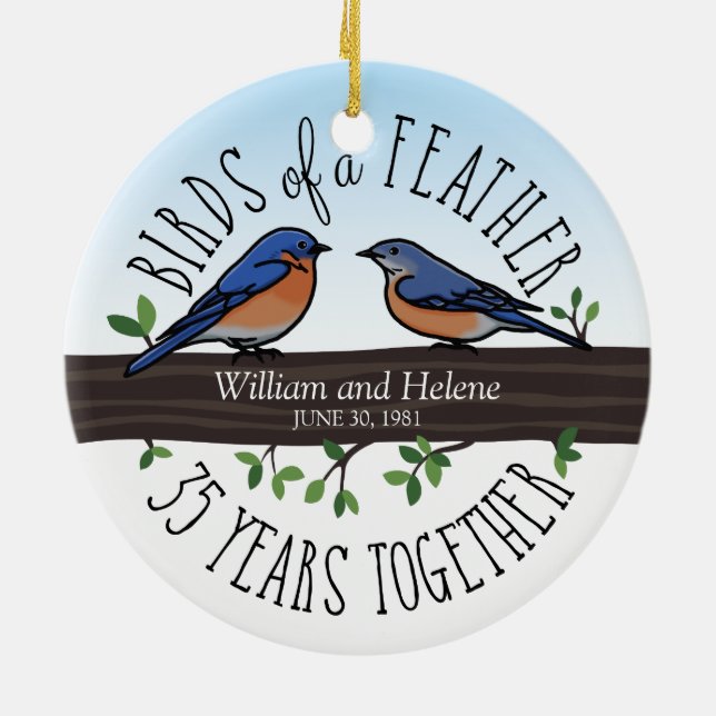 35ebröllopsdag, bluebirds av en fjäder julgransprydnad keramik (Baksidan)
