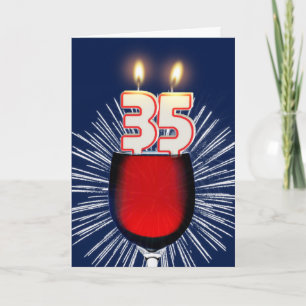 35efödelsedag med vin och stearinljus kort