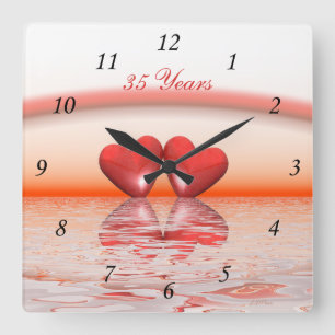 35ens årsdag Coral Hearts Fyrkantig Klocka