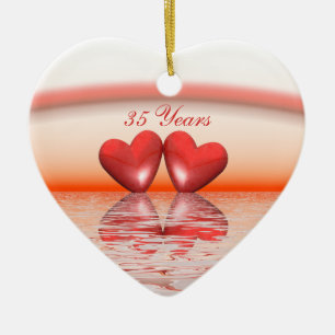 35ens årsdag Coral Hearts Julgransprydnad Keramik