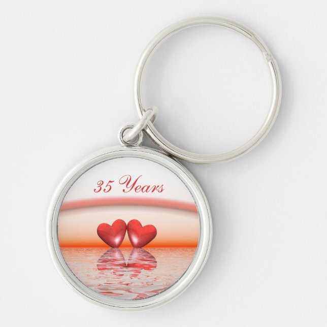 35ens årsdag Coral Hearts Rund Silverfärgad Nyckelring (Framsidan)