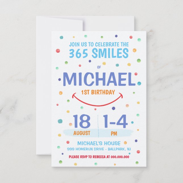 365 Smiles Invitation 1st Birthday (Framsida)