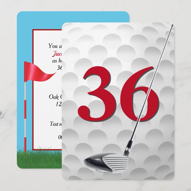 36-års födelsedagsfest med golf tema inbjudningar (Fram/baksida)