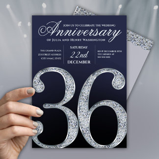 36-årsjubileum Diamant Silver Marinblå Inbjudningar