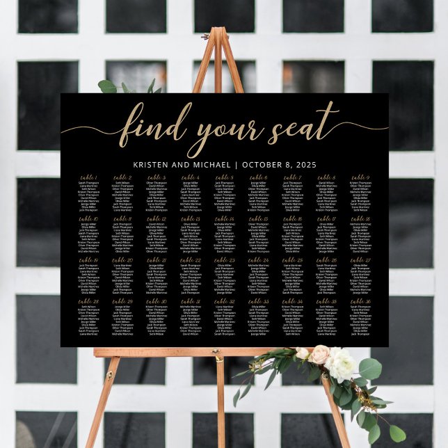 36 Bord Hitta Din Plats Svart Sittplatskarta Plan Poster (Skapare uppladdad)