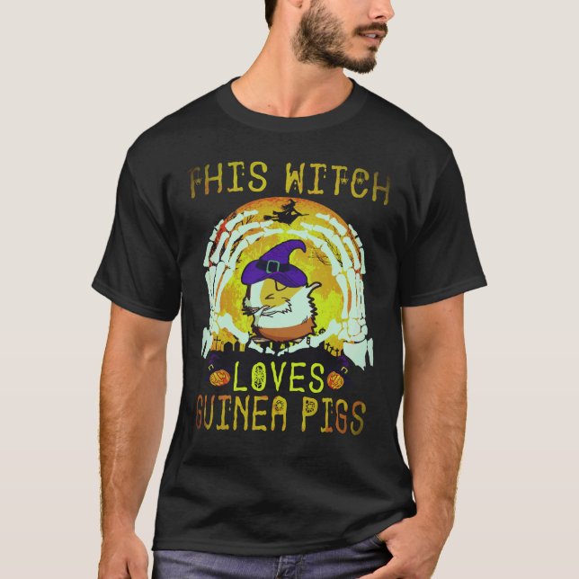 36 Denna häxa älskar marsvin Halloween T Shirt (Framsida)