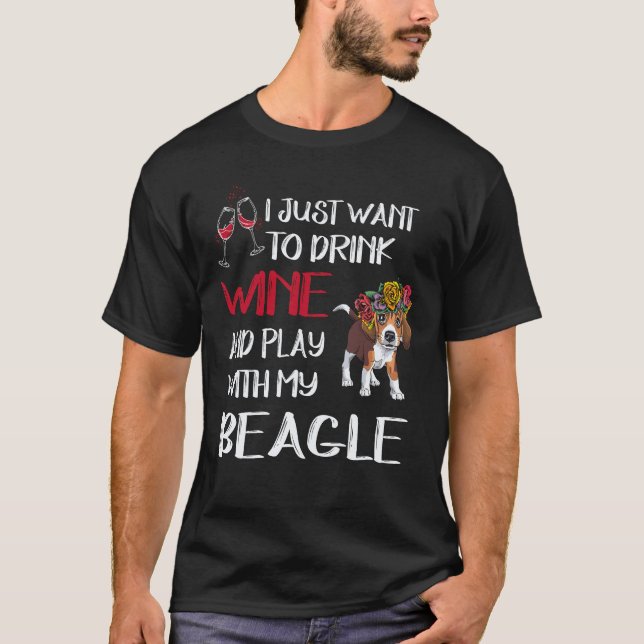 36 Drick vin och lek med min beagle T Shirt (Framsida)