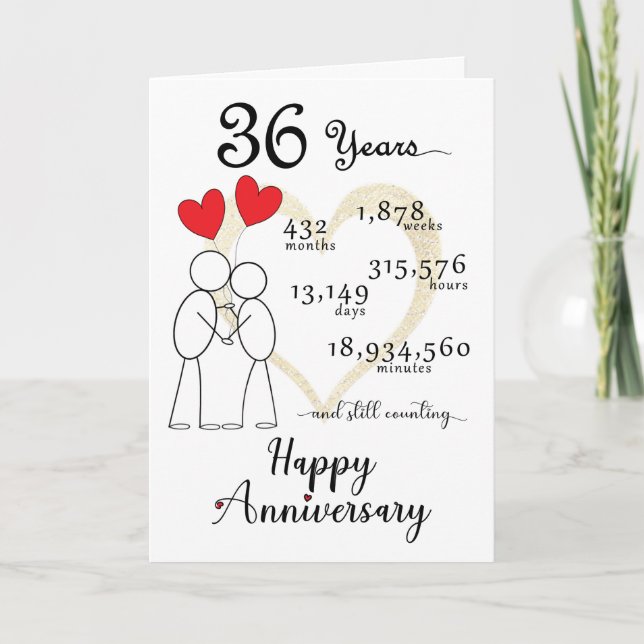 36:e Bröllop-årskort med hjärtballonger Tack Kort (Framsida)