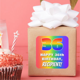 36:e födelsedag: Färgfull, Roligt Rainbow Mönster  Fyrkantigt Klistermärke