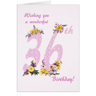 36:e födelsedag Flower Decorated Numbers Hälsningskort
