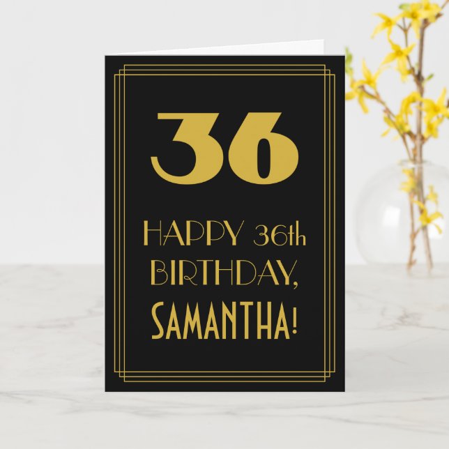 36:e födelsedagen ~ Art Deco Inspired Titta "36" & Kort (Gul blomma)