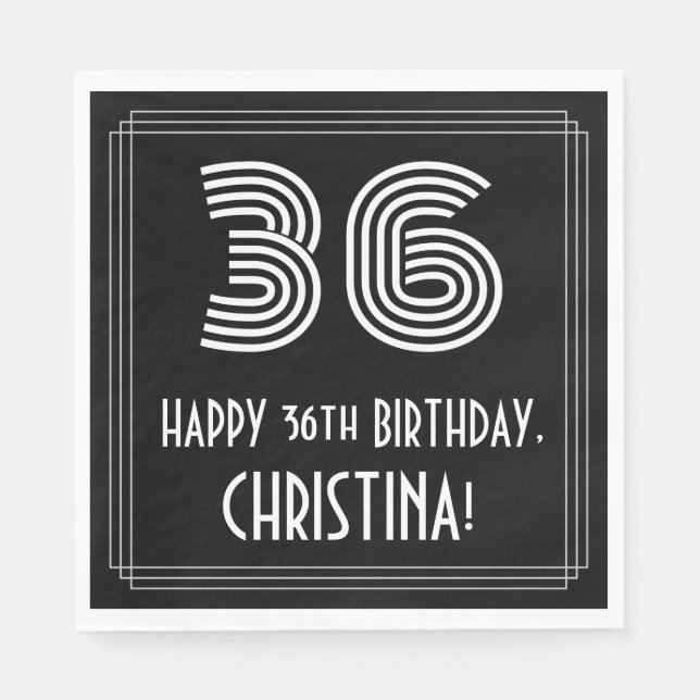 36:e födelsedagen: Art Deco Inspired Titta "36" +  Pappersservett (Framsidan)