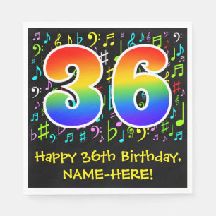 36:e födelsedagen - Färgstarka musiksymboler, regn Pappersservett