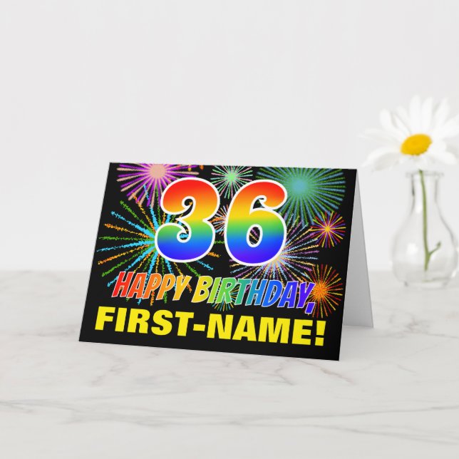 36:e födelsedagen: Fet, Roligt, Fireworks, Rainbow Kort (Liten växt)