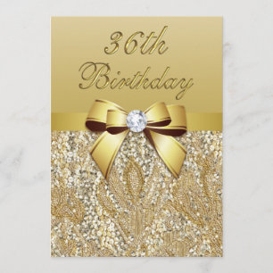 36:e födelsedagen Guld Faux Sequins och Bow Inbjudningar