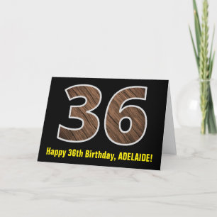 36:e födelsedagen: Namn + Faux Wood Grain Mönster  Kort