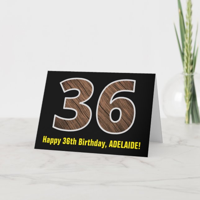36:e födelsedagen: Namn + Faux Wood Grain Mönster  Kort (Framsida)
