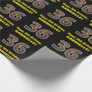 36:e födelsedagen: Namn & Faux Wood Grain Mönster  Presentpapper