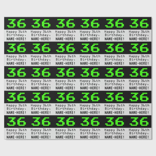 36:e födelsedagen - Nerdy/Geeky Stil "36" och Namn Presentpapper (Platt)